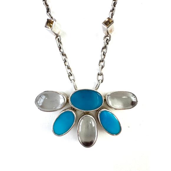 AZ Turquoise Citrine Quartz Crystal Handmade Sterling Silver Chain Necklace